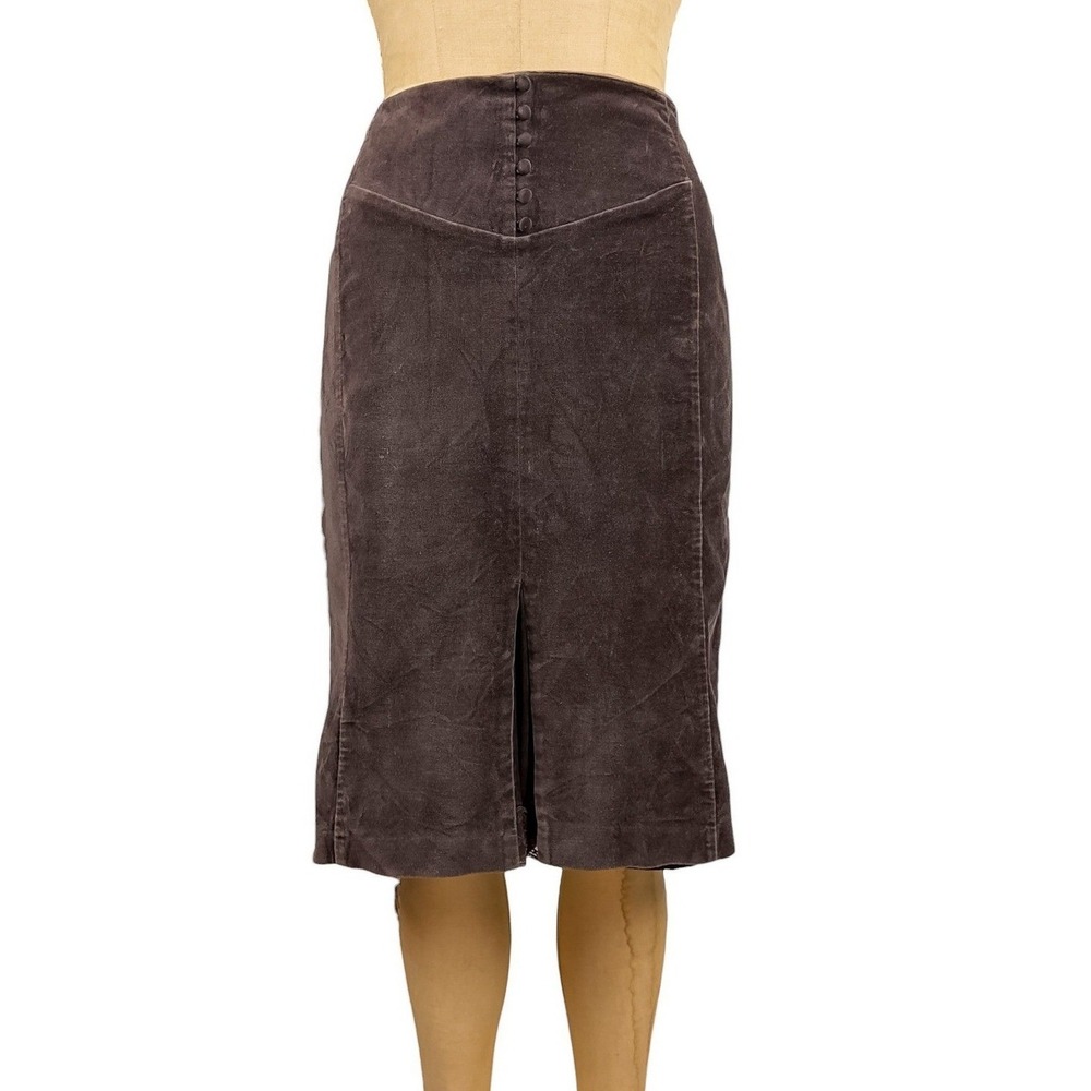 Club Monaco Brown Velvet Midi Skirt Lace Hem Whimsigoth Dark Academia Size 2